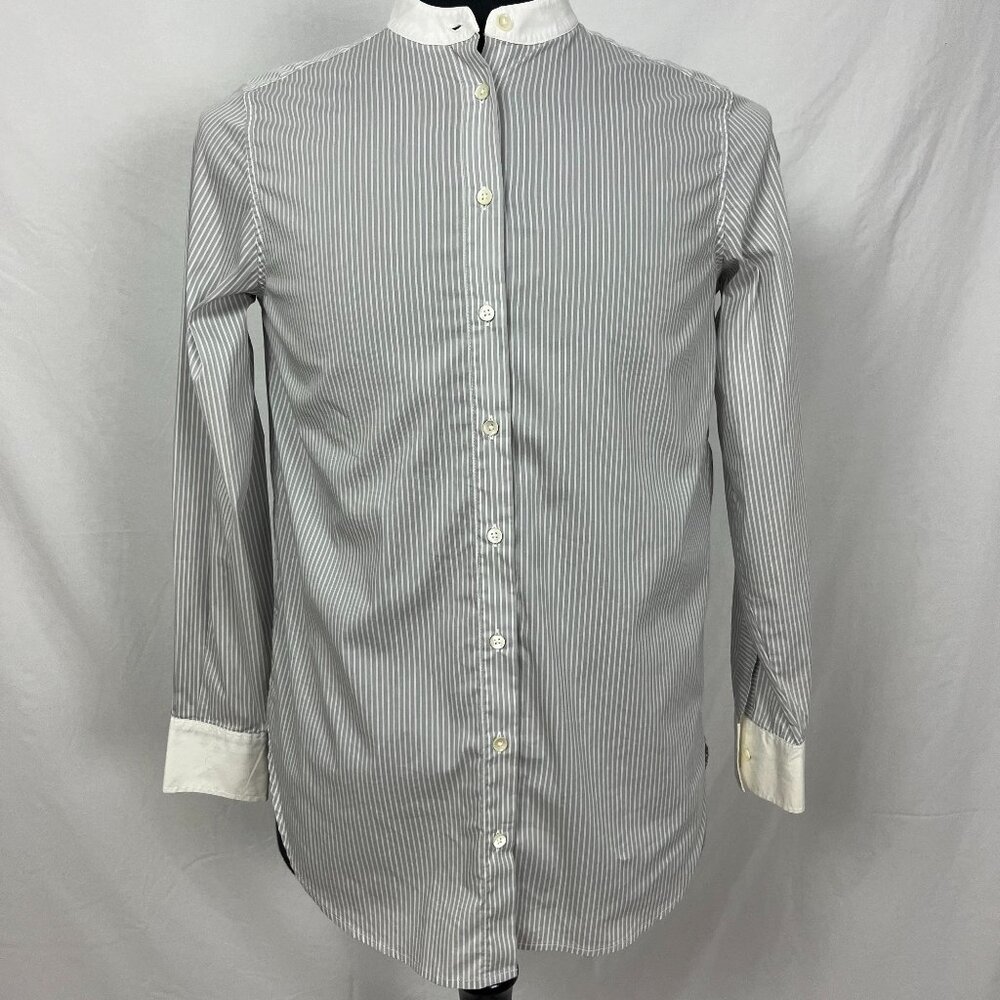 Closed Frida Blouse Grey White Pinstripe Button up Shirt Low Collar Size XS